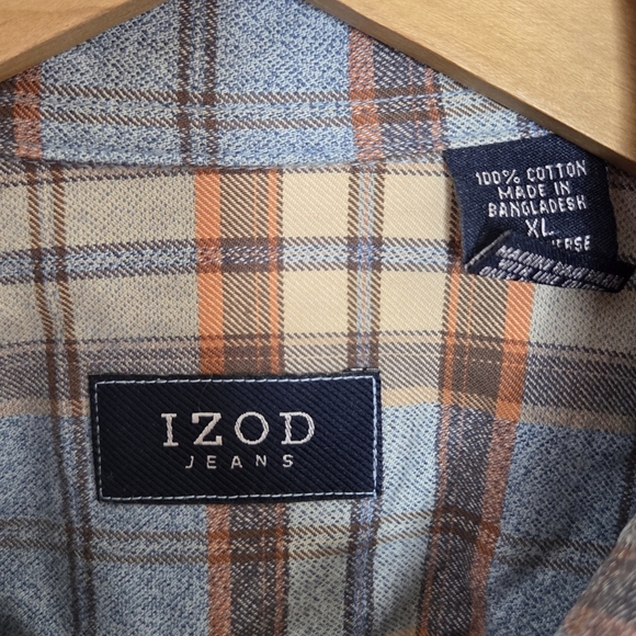 Izod | Blue Tan Cream Orange Plaid Button Up Shirt 100% Cotton Size XL - Picture 3 of 4